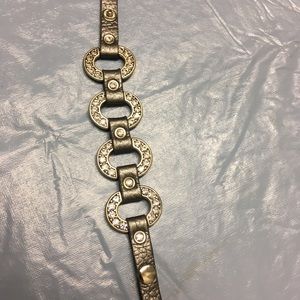 Gray leather rhinestone bracelet